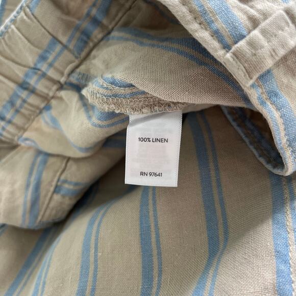 J. Jill Love Linen 100% Linen Creased-Front Wide-Leg Striped Blue Cream Pants - Picture 12 of 15